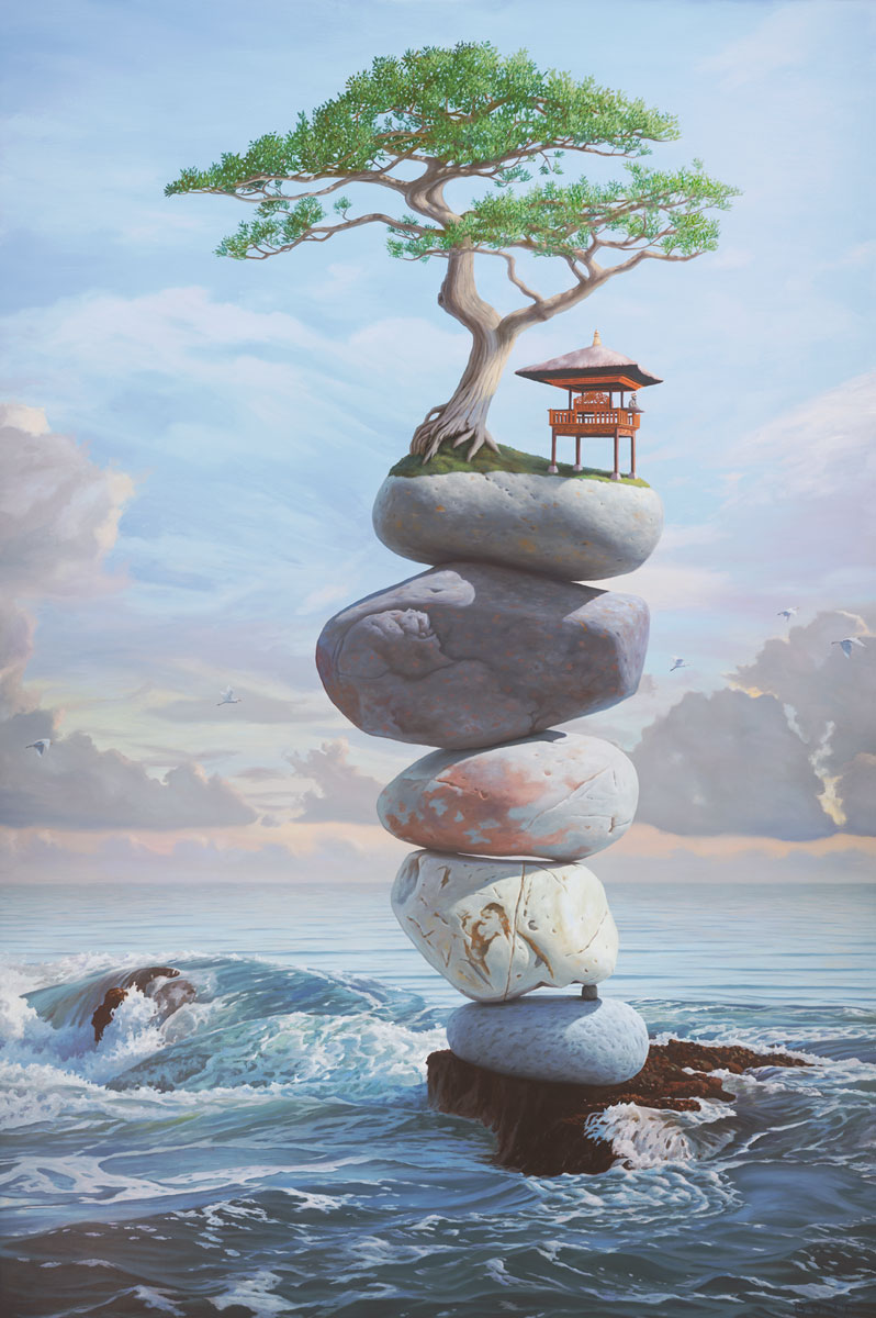 bond paul realism paintings painting surrealism fantastic surreal meaning sea meditation allegory fantasy illusion happiness magic ocean stones stacked flying